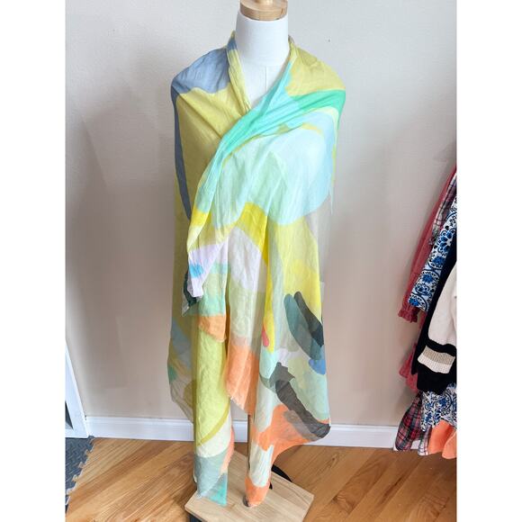 Women's Boho Lightweight Colorful Cotton Scarf Green Orange Abstract Artsy Funky - Picture 5 of 5